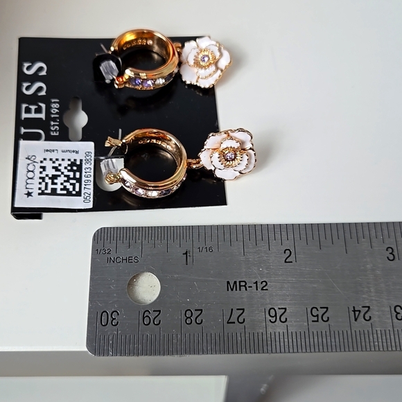 Guess Elegant Gold Tone Tan Enamel Purple Stones  Floral Hoop Earrings - Picture 16 of 16